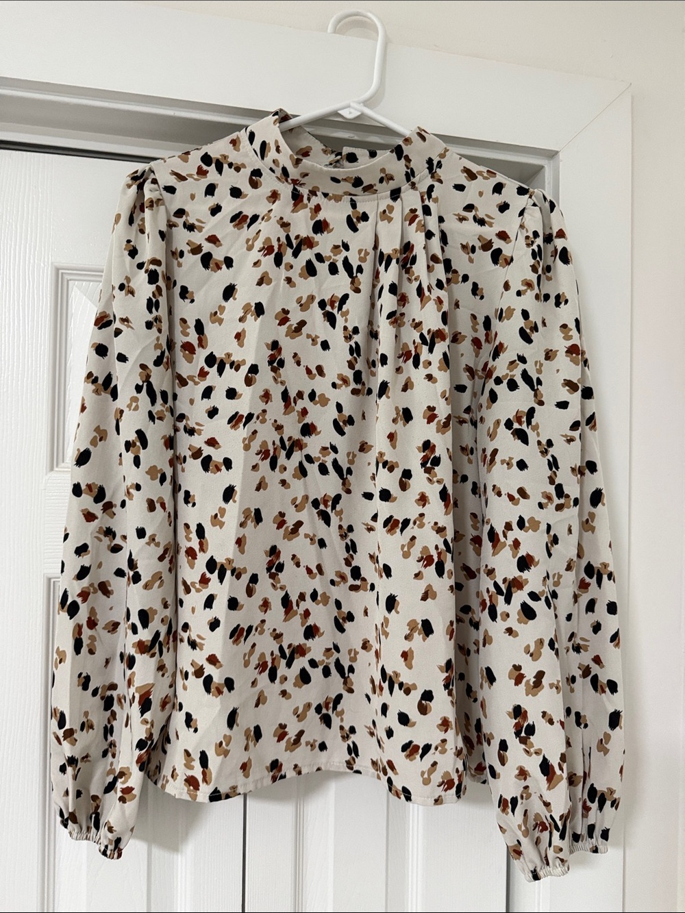SHEIN Cream Blouse with Brown & Black Spot Print